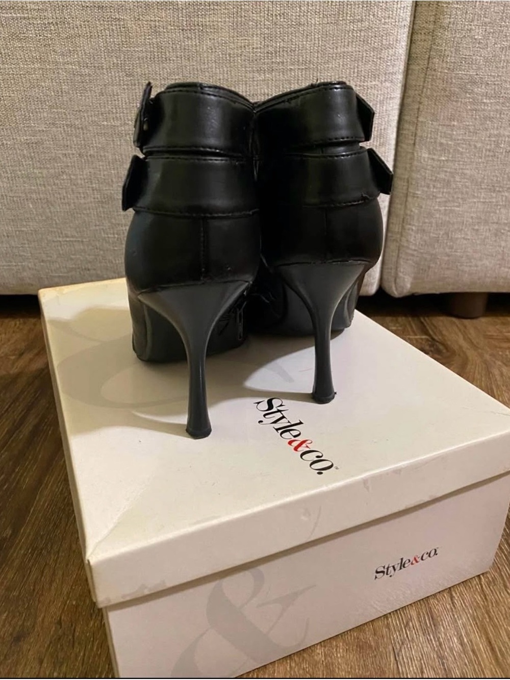 Style & Co. Black Leather Ankle Strap Stiletto Heels